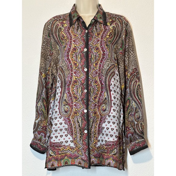 Gianna Tops - Gianna Silk XL Paisley‎ Shirt Tunic Top Blouse LS  Lightweight Boho Artsy Travel